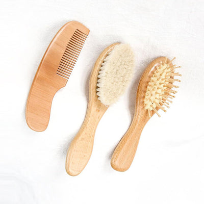 LittleNest Wooden Baby Hair Brush, Massage & Comb Set