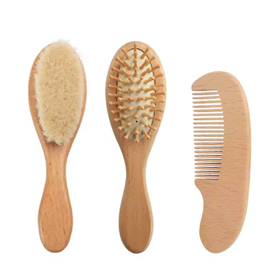 LittleNest Wooden Baby Hair Brush, Massage & Comb Set