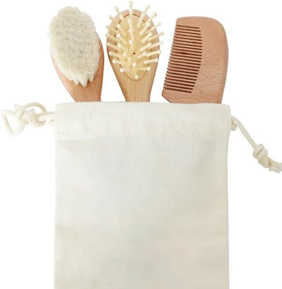 LittleNest Wooden Baby Hair Brush, Massage & Comb Set